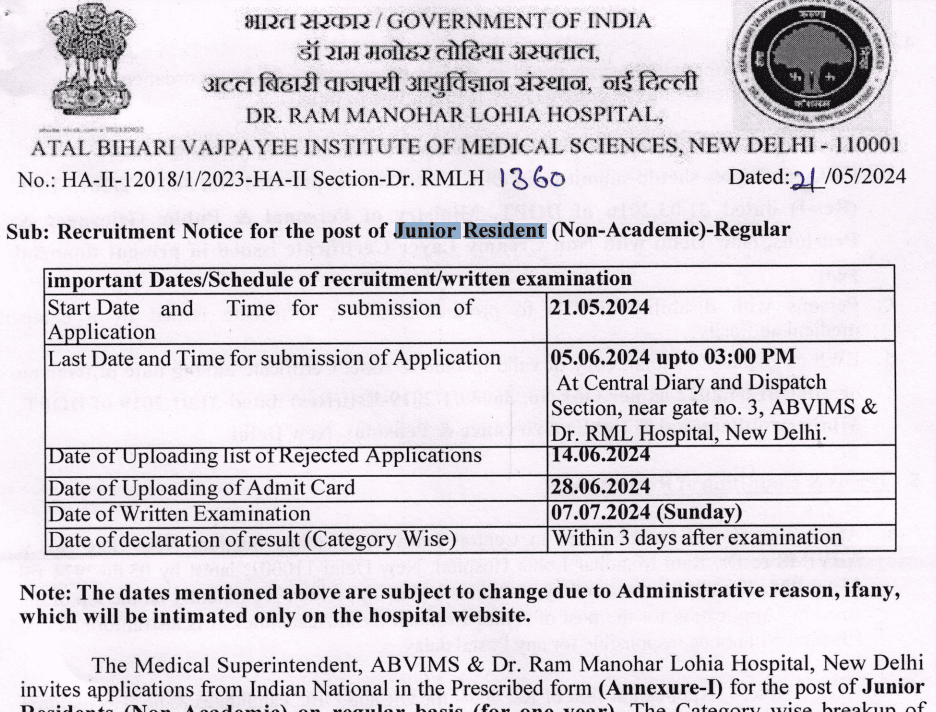 RML Hospital Recruitment